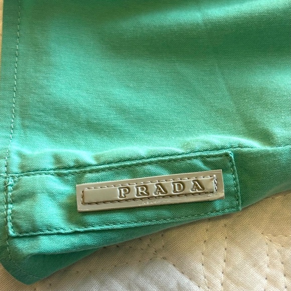 PRADA SPORT Square Neck Ruffle Short Sleeve Cotton Blend Top Green Size 44/US10 - Picture 8 of 16